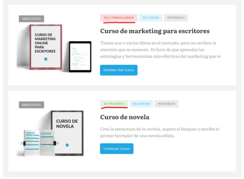 Página de cursos